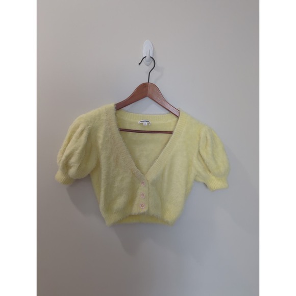 For Love and Lemons Devon Cropped Fuzzy Cardigan Sweater - Picture 2 of 5